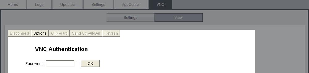 The VNC menu is not supported for virtualized servers. VNC access using the root user account is not supported.