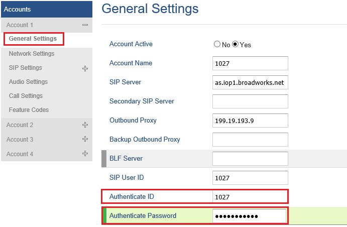 Provide SIP Authentication option for Broadsoft XSI. Configure the SIP Credentials and select SIP Credentials as XSI Authentication Type.