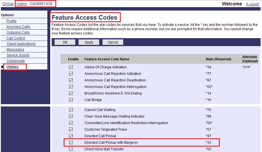 Based on Broadsoft Service server, the default Feature Access Code for Directed Call