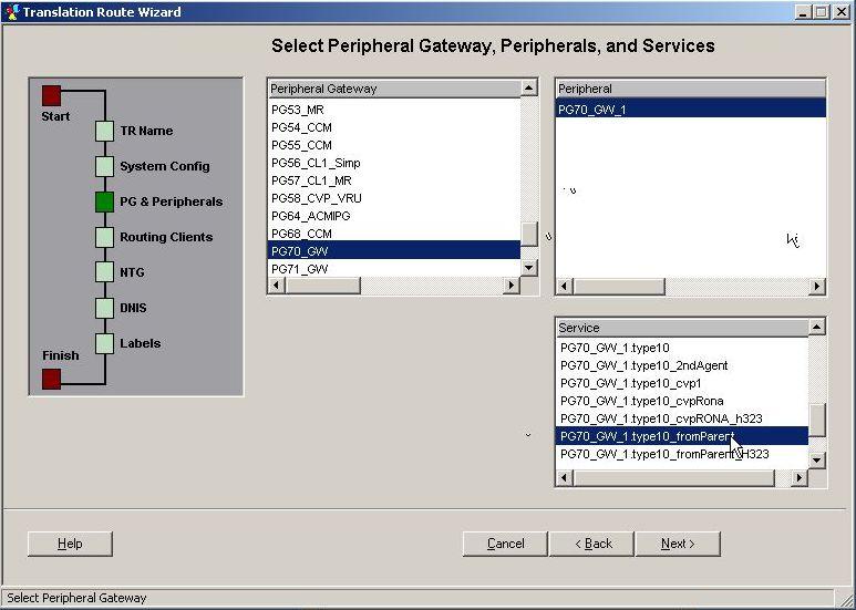 The Select Peripheral Gateway, Peripherals, and Services dialog box opens.