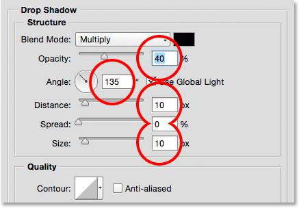 Choosing a Drop Shadow layer style. This opens Photoshop's Layer Style dialog box set to the Drop Shadow options in the middle column.
