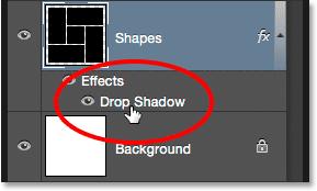 The document after applying the drop shadow. One of the great things about layer styles in Photoshop is that they remain fully editable even after we've applied them.