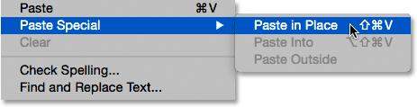 Place, or press Shift+Ctrl+V (Win) / Shift+Command+V (Mac): Going to Edit > Paste Special > Paste in Place.