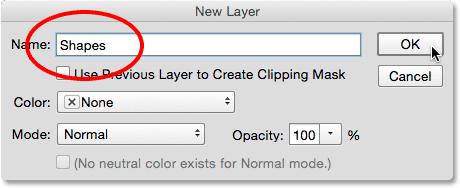 Naming the new layer "Shapes".