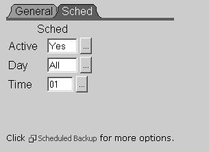 Scheduling Automatic Database Backup 4) Click on the Sched tab. The following screen is displayed: 5) Select the day and time that you want the backup to occur. For daily backups, select All.