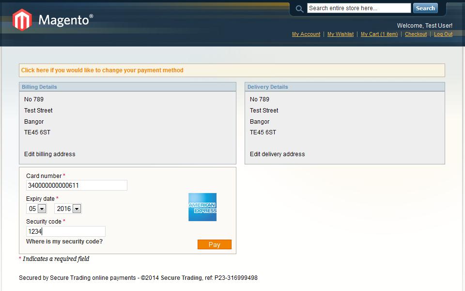 6. Enter payment details into the fields shown and click Pay.
