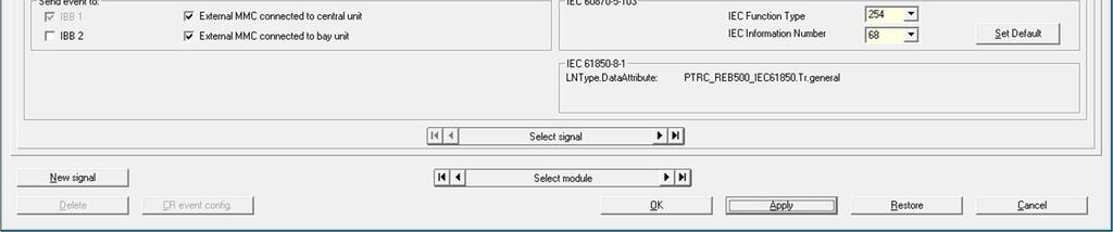The logical Node and the name of the data attribute of a mapped signal are shown in the IEC 61850-8-1 box.