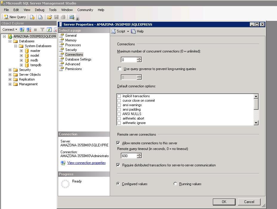 Microsoft SQL Server Management Studio: Right click on the instance, select