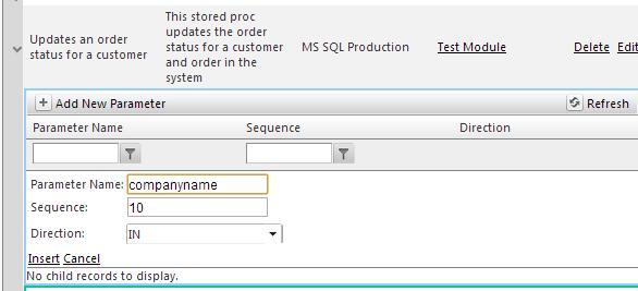 Enter in the parameter name as it is defined in your stored procedure definition.