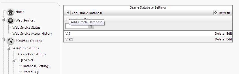 The Oracle Database Settings Page: In this page you will define the Oracle connection settings to access an Oracle database. Note: Oracle requires a separate installation of client access software.
