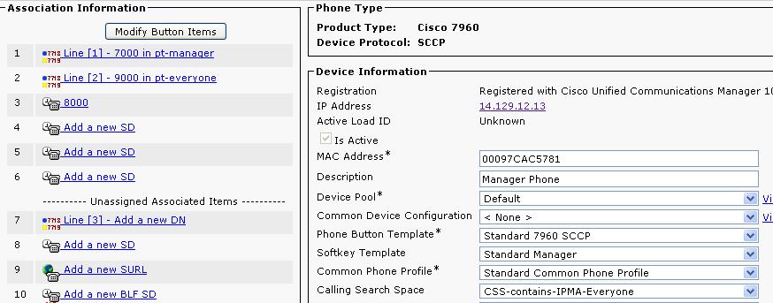 Manager s Phone Primary DN Change it to Standard Manager Template Speed dial to Assistant s Intercom