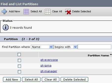 Step by Step Setup: Create 3 Partitions pt-everyone contains all the regular lines pt-ipma contains CTI route