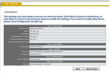 Once the five steps of Quick Configuration are complete, you can click Start Liveview to start monitoring.