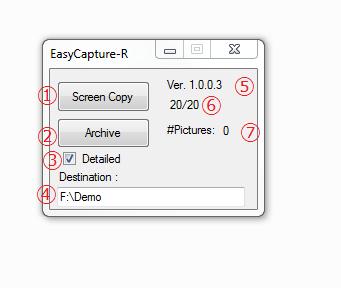 3 Window Overview 3.1 UI 1 Screen Copy: Acquire screen copy. 2 Archive: Create a ZIP file that includes all system information and acquired screen copies.