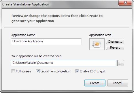 THE TUTORIAL The Create Standalone Application Windows opens and you can name your application, LED say.