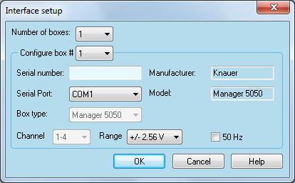A dialog box will appear in which you can configure the Interface Box (see Dialog box for configuring the Manager S 5050). Fig. 15 Selection window for interface configuration Fig.
