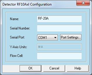 33 Setup and Control of KNAUER HPLC Systems Fig. 47 RF-20A/AXS detector configuration window Detector Configuration NAME: Enter a descriptive name for the detector.
