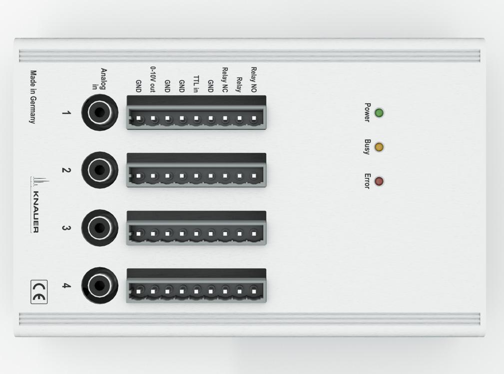 40 Setup and Control of KNAUER HPLC Systems cipally identical. The following description for the Interface Box can also be used for the Managers S 5050 or M-1, only the connector positions may differ.