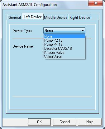 44 Setup and Control of KNAUER HPLC Systems and switched-on ASM 2.1L from the devices configuration window. For this, the option USE S/N TO IDENTIFY THE INSTRUMENT must be enabled.