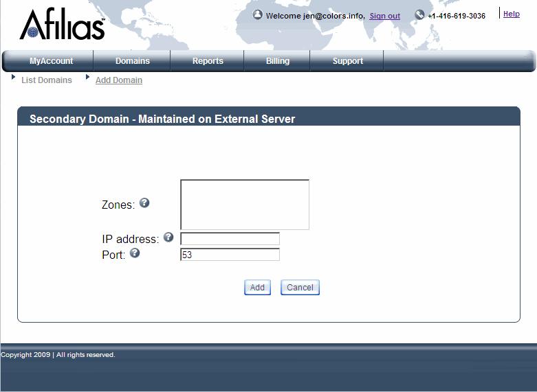 Secondary Domain - Maintained on External Server Screen 3. In the Zones box, list all the domains that are to be transferred from the primary server. 4.