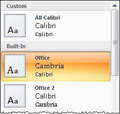 Microsoft Office Themes Changing theme fonts A font is a type face. You may be familiar with the standard fonts Times New Roman and Arial.