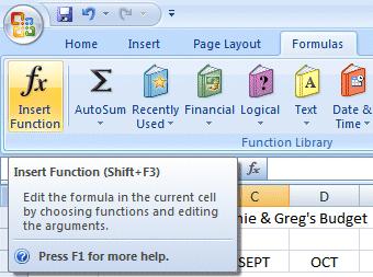 Functions There are a number of formulas built into Excel, like Sum. These formulas are called Functions. Another new feature of Excel 2007 Tabs/Ribbons.