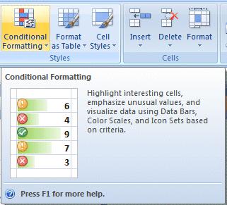 Our Conditional Formatting graphics will appear in this column. Now, look at the Tabs at the top of your Excel screen and make sure you are on the Home Tab.