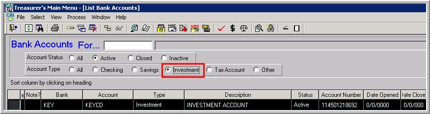CHAPTER EIGHT WORKING WITH INVESTMENT ACCOUNTS LISTING INVESTMENT ACCOUNTS To display a list of investment account, click the Account Management button or select the Account Management option from