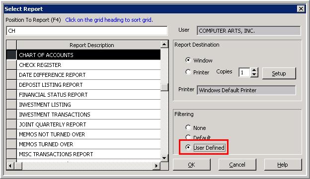 USER-DEFINED REPORT FILTERS User-define report filters are available for some reports in the Treasurer s System.