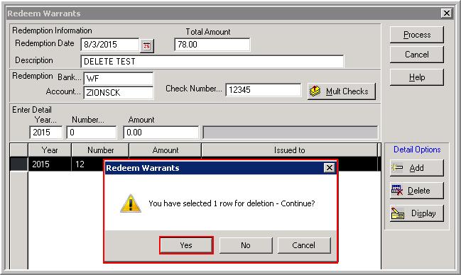 Amount Enter the amount of the warrant being added to this batch. If you prompt and select the warrant using the F4 key as described above, the amount will be added by the system automatically. 5.