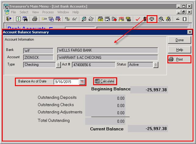 DISPLAYING AN ACCOUNT BALANCE SUMMARY 1. From the Treasurer s Main Menu, click the Account Management button or choose the Account Management option from the Select menu.