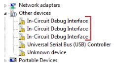 Open Control Panel in Windows and open Device Manager Expand the Other Devices section to see three In-Circuit Debug