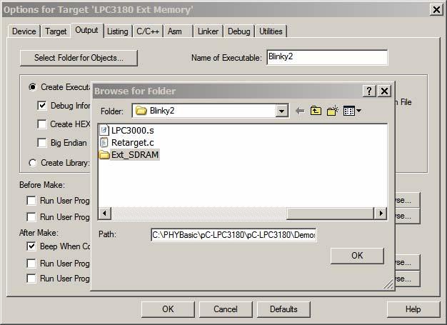 2 Configure the Output Options In the Output tab be sure that Create Executable, Debug Information and Beep When