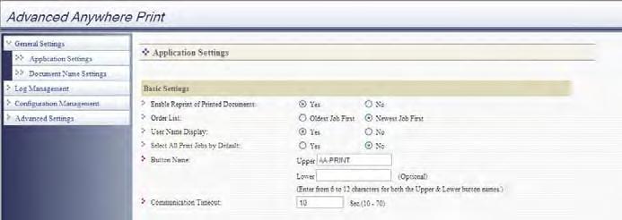 3. Configure the Basic Settings. If you are using AA-PRINT in an AMS environment, the [Enable the List View of Documents] setting is not displayed, as shown in the screen shot below.