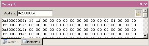 Debug Windows Memory Window Up to 4 Memory windows can be displayed in tabs