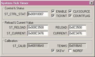 Core Peripherals System Tick Timer (0xE000E010) Dialog window for