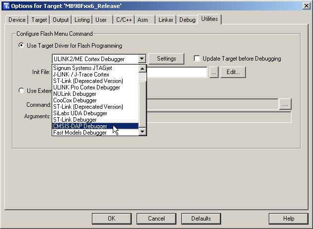 Debugger (3) Select tab Utilities 3 (4) Select CMSIS-DAP