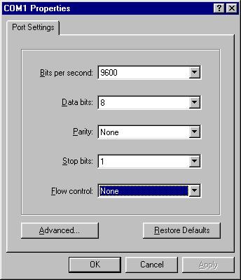 Specify COM1 under the Connect Using pull-down menu (be sure to indicate the correct COM setting for your system).