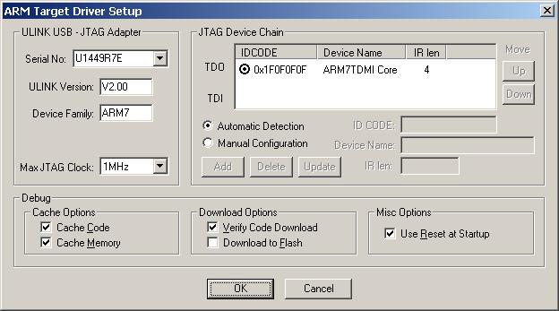 Debugging Configure the Debug Options In the Debug tab, check the Use: ULINK ARM Debugger option. Configure the ARM Target Driver Setup by clicking the Settings button.