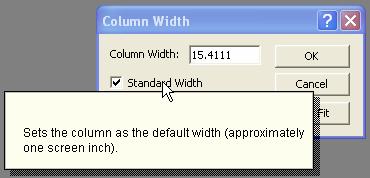 PAGE 13 - ECDL MODULE 5 (USING MICROSOFT ACCESS XP) - MANUAL In the example shown we have opened the Column Width dialog box and displayed the "What is this" help for the Standard Width check box.