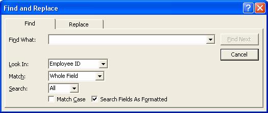 PAGE 54 - ECDL MODULE 5 (USING MICROSOFT ACCESS XP) - MANUAL 5.4 Retrieve Information 5.4.1 Main Operations 5.4.1.1 Use the search command for a specific word, number, date in a field.