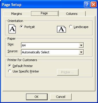 PAGE 86 - ECDL MODULE 5 (USING MICROSOFT ACCESS XP) - MANUAL Within the Orientation section of this dialog box, select either Landscape or Portrait, as required.