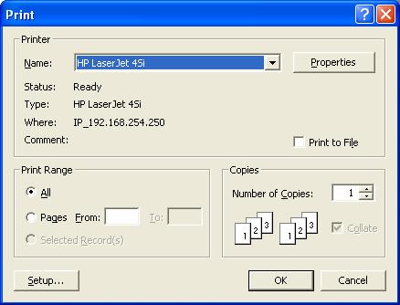 Click on the File drop down menu and select Print, which will display the Print dialog box.