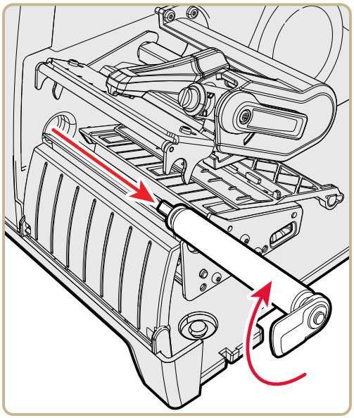 6. Insert the new platen roller into the printer and secure it by turning the latch counterclockwise. 7. Reload media and turn the printhead lift lever clockwise to lower it. 8.