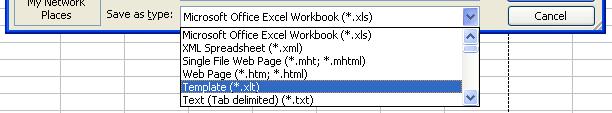 ECDL Module Four - Page 17 Saving a workbook as a template file You may save your workbook as an Excel template, by selecting Template from the Save As Type section of the Save