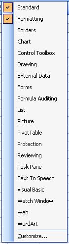 ECDL Module Four - Page 23 Remove the tick next to the Standard and Formatting items within the dropdown list and these will then be removed