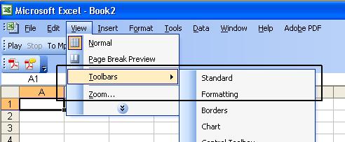 Click on the View drop-down menu, select the Toolbar command and then click on the Standard item to display the standard toolbar.