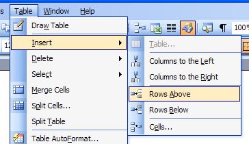 menu, select the Insert command. From the submenu select the Rows Above command.