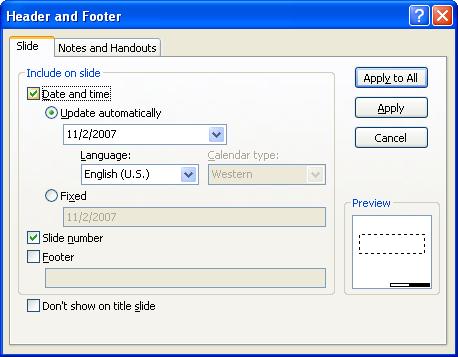 ECDL Module Six - Page 145 This will display the Header and Footer dialog box. Click on the Date and time check box. The date and time options will now be activated, as illustrated.