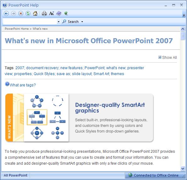 ECDL Module Six - Page 15 Click on the What s new in Microsoft Office PowerPoint 2007 link. You will then see a page detailing all the new features.